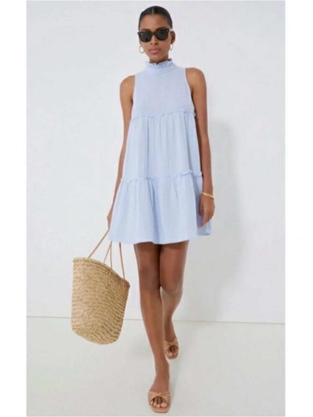 Tuckernuck Pomander Place Baby Blue Gauze Halter Morgan Mini Dress Size Medium